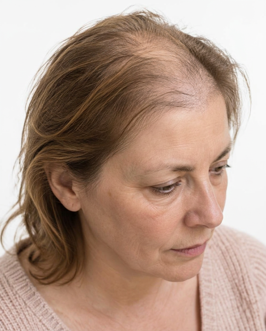 Woman with thinning hair at the part line